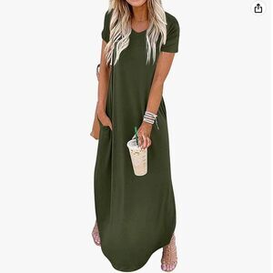 GRECERELLE Women's Casual Loose Pocket Short Sleeve Split Maxi Dress